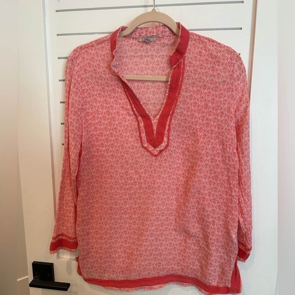Saint Tropez West tunic long sleeve 100% cotton pink womens large​​